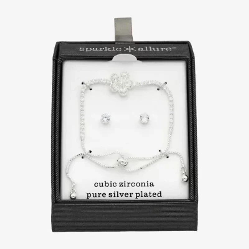 Sparkle Allure Womens Cubic Zirconia Pure Silver Over Brass Flower 2-pc. Jewelry Set