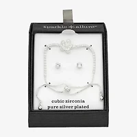Sparkle Allure Womens Cubic Zirconia Pure Silver Over Brass Flower 2-pc. Jewelry Set