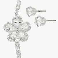 Sparkle Allure Womens Cubic Zirconia Pure Silver Over Brass Flower 2-pc. Jewelry Set