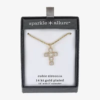Sparkle Allure Womens Cubic Zirconia 14K Gold Over Brass Cross 18 Inch Pendant Necklace