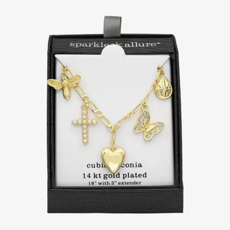 Sparkle Allure Charm Womens 14K Gold Over Brass 18 Inch Collar Necklace