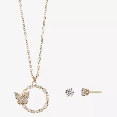 Sparkle Allure Circle Womens Cubic Zirconia 14K Gold Over Brass Butterfly Circle 2-pc. Jewelry Set