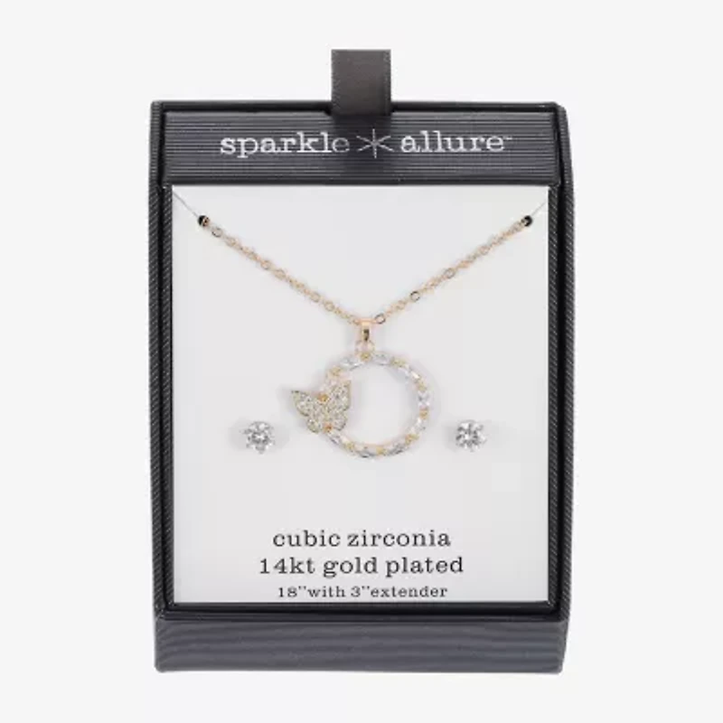 Sparkle Allure Circle Womens Cubic Zirconia 14K Gold Over Brass Butterfly Circle 2-pc. Jewelry Set