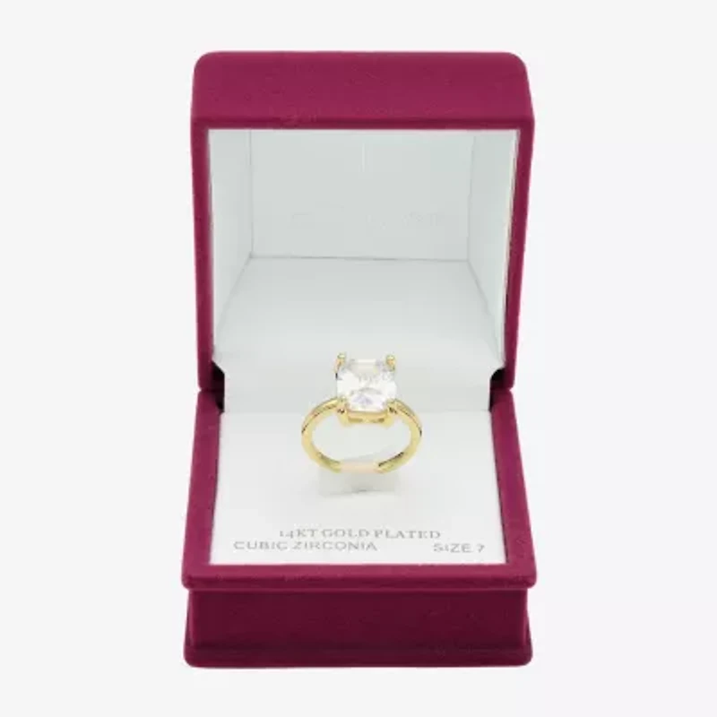 Sparkle Allure Womens Cubic Zirconia 14K Gold Over Brass Cushion Engagement Ring