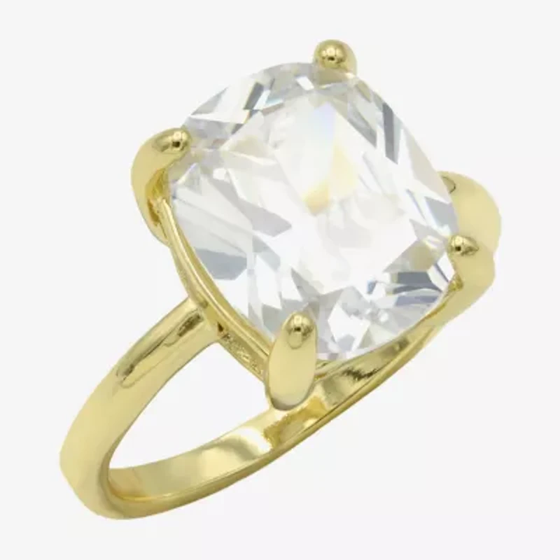 Sparkle Allure Womens Cubic Zirconia 14K Gold Over Brass Cushion Engagement Ring