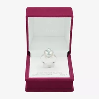 Sparkle Allure Halo Womens Blue Crystal Pure Silver Over Brass Pear Cocktail Ring