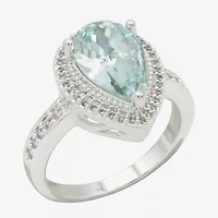 Sparkle Allure Halo Womens Blue Crystal Pure Silver Over Brass Pear Cocktail Ring