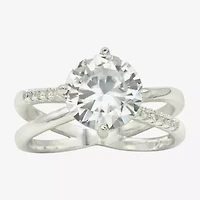 Sparkle Allure Womens Cubic Zirconia Pure Silver Over Brass Round Crossover Engagement Ring