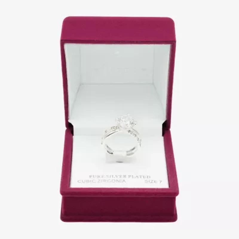 Sparkle Allure Womens Cubic Zirconia Pure Silver Over Brass Round Crossover Engagement Ring