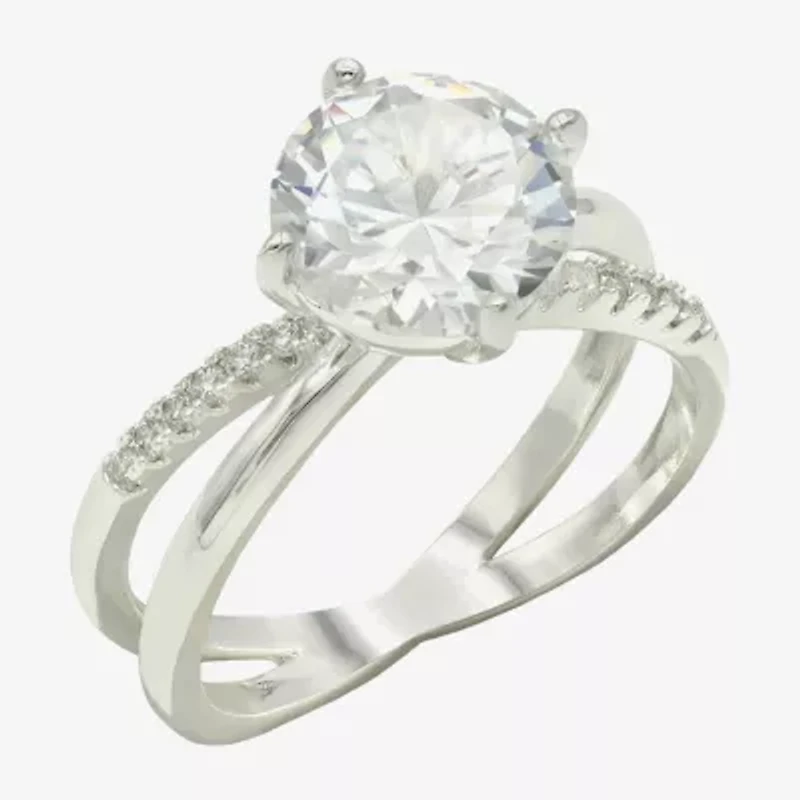 Sparkle Allure Womens Cubic Zirconia Pure Silver Over Brass Round Crossover Engagement Ring