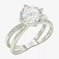 Sparkle Allure Womens Cubic Zirconia Pure Silver Over Brass Round Crossover Engagement Ring