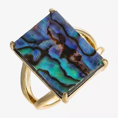 Sparkle Allure Split Shank Womens Multi Color Abalone 14K Gold Over Brass Rectangular Cocktail Ring