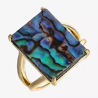 Sparkle Allure Split Shank Womens Multi Color Abalone 14K Gold Over Brass Rectangular Cocktail Ring