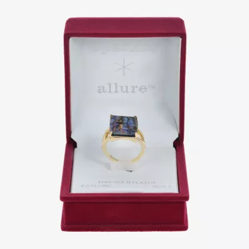 Sparkle Allure Split Shank Womens Multi Color Abalone 14K Gold Over Brass Rectangular Cocktail Ring