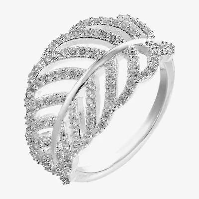 Sparkle Allure Leaf Womens 2.5MM Cubic Zirconia Pure Silver Over Brass Band