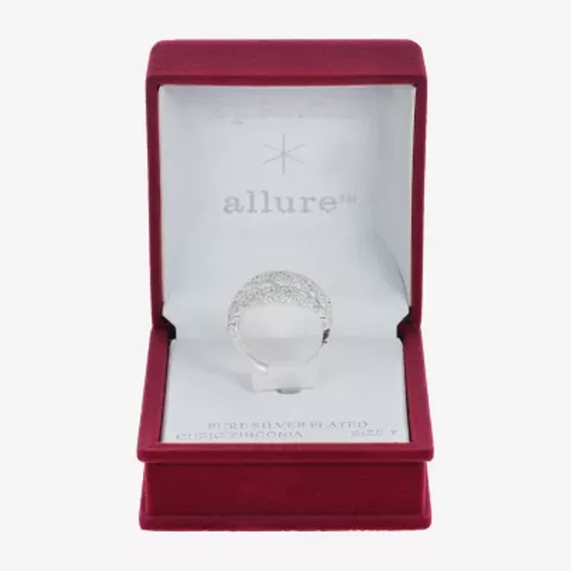 Sparkle Allure Leaf Womens 2.5MM Cubic Zirconia Pure Silver Over Brass Band