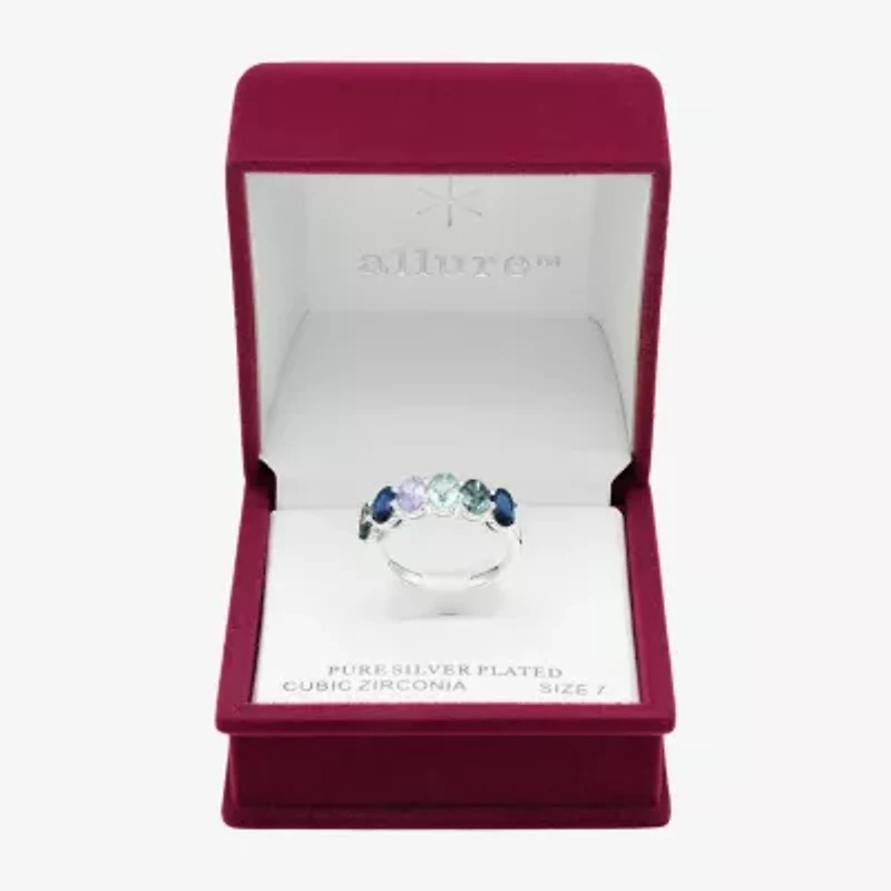 Sparkle Allure Womens 2MM Blue Cubic Zirconia Pure Silver Over Brass Oval Band