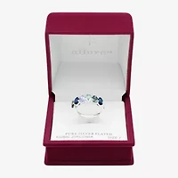 Sparkle Allure Womens 2MM Blue Cubic Zirconia Pure Silver Over Brass Oval Band