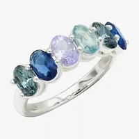 Sparkle Allure Womens 2MM Blue Cubic Zirconia Pure Silver Over Brass Oval Band