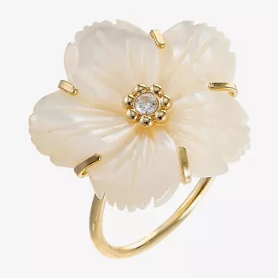 Sparkle Allure Womens White Mother Of Pearl 14K Gold Over Brass Flower Cocktail Ring