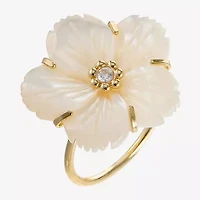 Sparkle Allure Womens White Mother Of Pearl 14K Gold Over Brass Flower Cocktail Ring