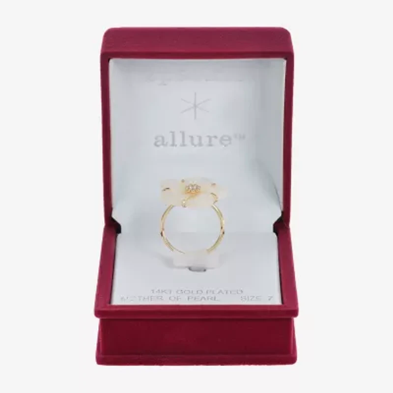 Sparkle Allure Womens White Mother Of Pearl 14K Gold Over Brass Flower Cocktail Ring