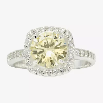 Sparkle Allure Womens Yellow Cubic Zirconia Pure Silver Over Brass Round Halo Cocktail Ring