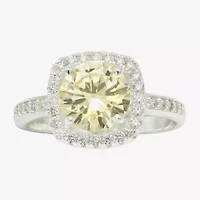 Sparkle Allure Womens Yellow Cubic Zirconia Pure Silver Over Brass Round Halo Cocktail Ring