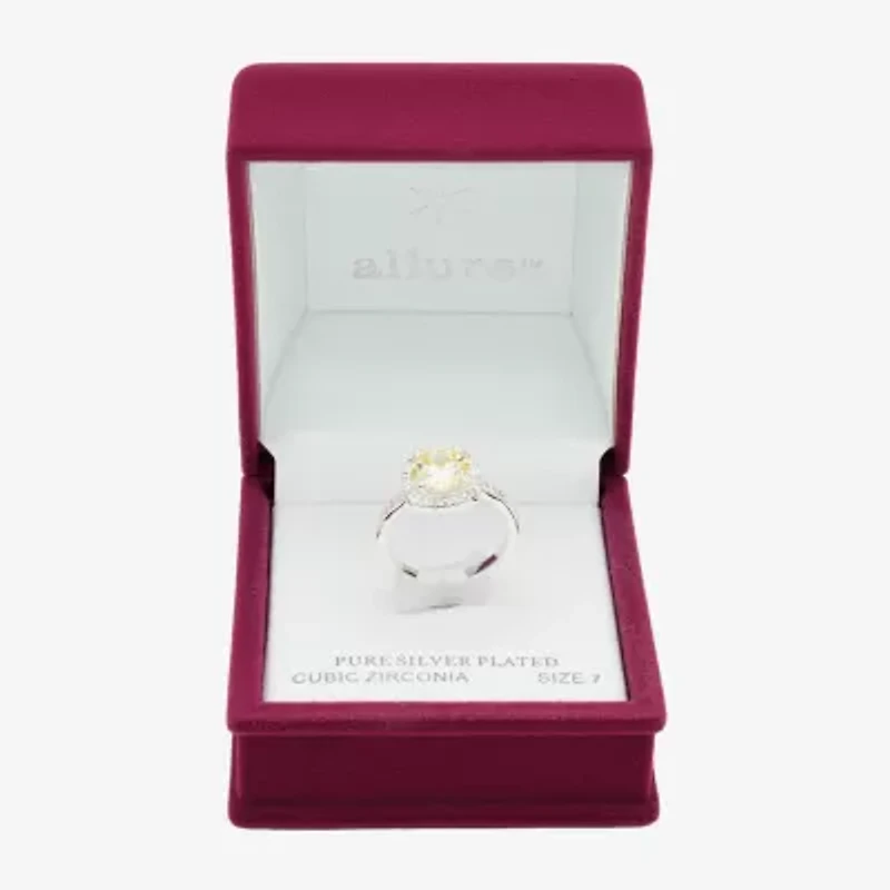 Sparkle Allure Womens Yellow Cubic Zirconia Pure Silver Over Brass Round Halo Cocktail Ring