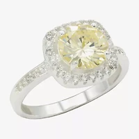 Sparkle Allure Womens Yellow Cubic Zirconia Pure Silver Over Brass Round Halo Cocktail Ring