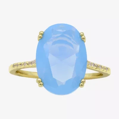 Sparkle Allure Womens Blue Cubic Zirconia 14K Gold Over Brass Oval Cocktail Ring