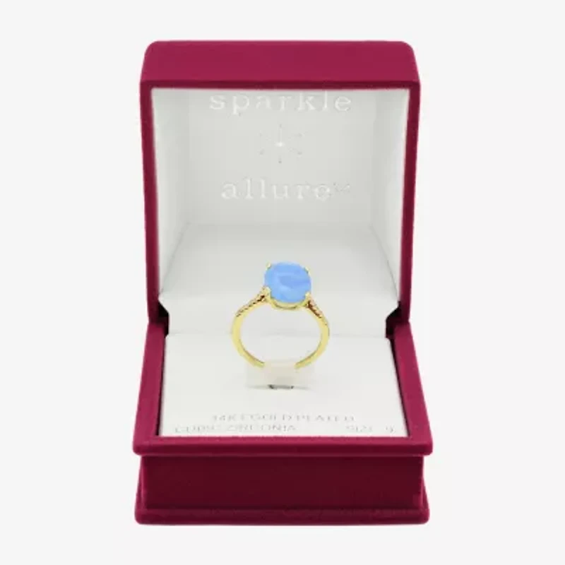 Sparkle Allure Womens Blue Cubic Zirconia 14K Gold Over Brass Oval Cocktail Ring