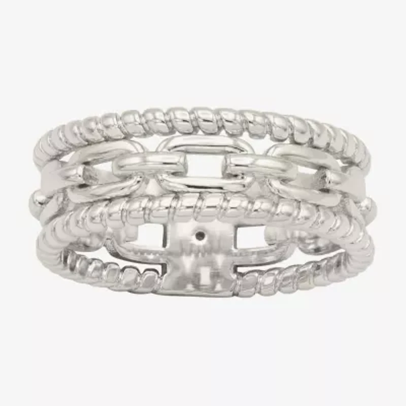 Sparkle Allure Faux Stack Link Womens 7.5MM Pure Silver Over Brass Band