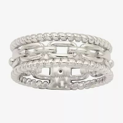 Sparkle Allure Faux Stack Link Womens 7.5MM Pure Silver Over Brass Band