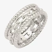 Sparkle Allure Faux Stack Link Womens 7.5MM Pure Silver Over Brass Band