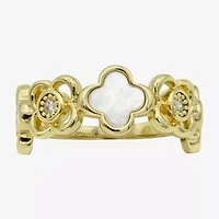 Sparkle Allure Womens 2.5MM Mother Of Pearl 14K Gold Over Brass Clover Band