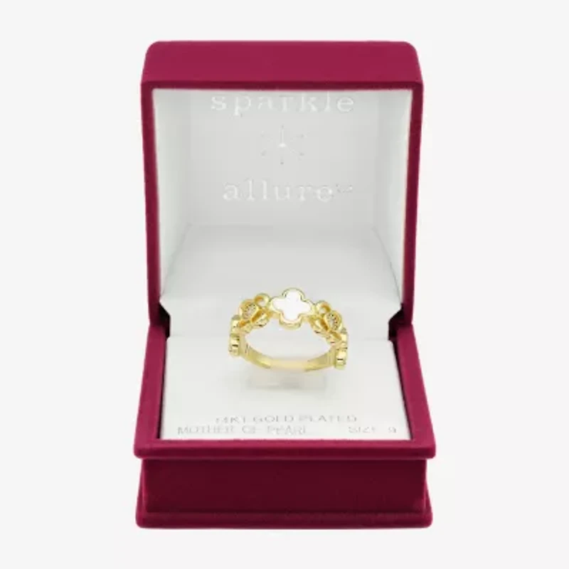 Sparkle Allure Womens 2.5MM Mother Of Pearl 14K Gold Over Brass Clover Band