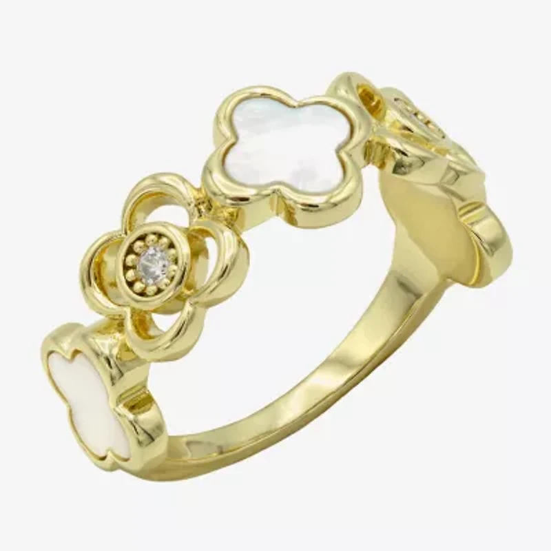 Sparkle Allure Womens 2.5MM Mother Of Pearl 14K Gold Over Brass Clover Band