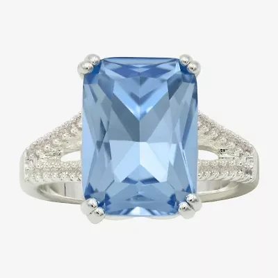 Sparkle Allure Split Shank Womens Blue Cubic Zirconia Pure Silver Over Brass Cocktail Ring