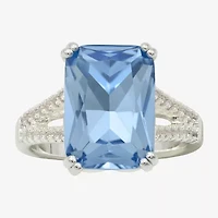 Sparkle Allure Split Shank Womens Blue Cubic Zirconia Pure Silver Over Brass Cocktail Ring
