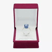 Sparkle Allure Split Shank Womens Blue Cubic Zirconia Pure Silver Over Brass Cocktail Ring