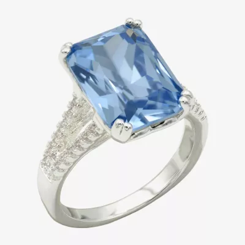 Sparkle Allure Split Shank Womens Blue Cubic Zirconia Pure Silver Over Brass Cocktail Ring