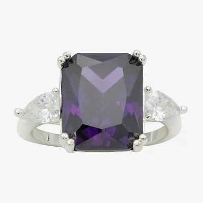 Sparkle Allure Womens Purple Cubic Zirconia Pure Silver Over Brass Cushion 3-Stone Cocktail Ring