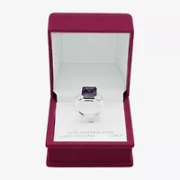 Sparkle Allure Womens Purple Cubic Zirconia Pure Silver Over Brass Cushion 3-Stone Cocktail Ring