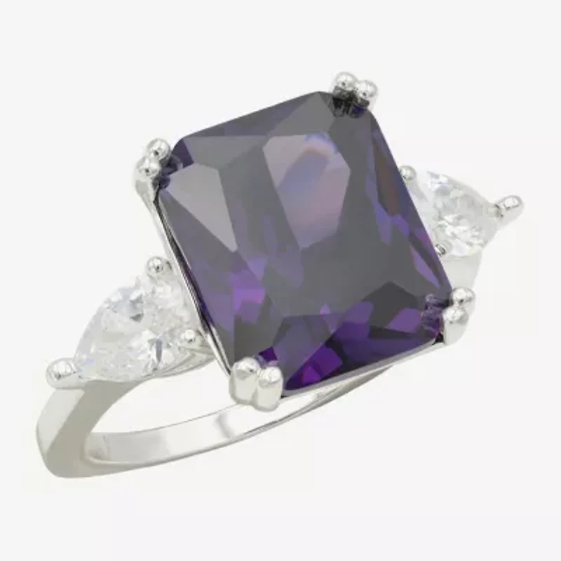 Sparkle Allure Womens Purple Cubic Zirconia Pure Silver Over Brass Cushion 3-Stone Cocktail Ring
