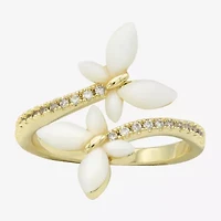 Sparkle Allure Womens 2MM Mother Of Pearl 14K Gold Over Brass Butterfly Bypass  Band