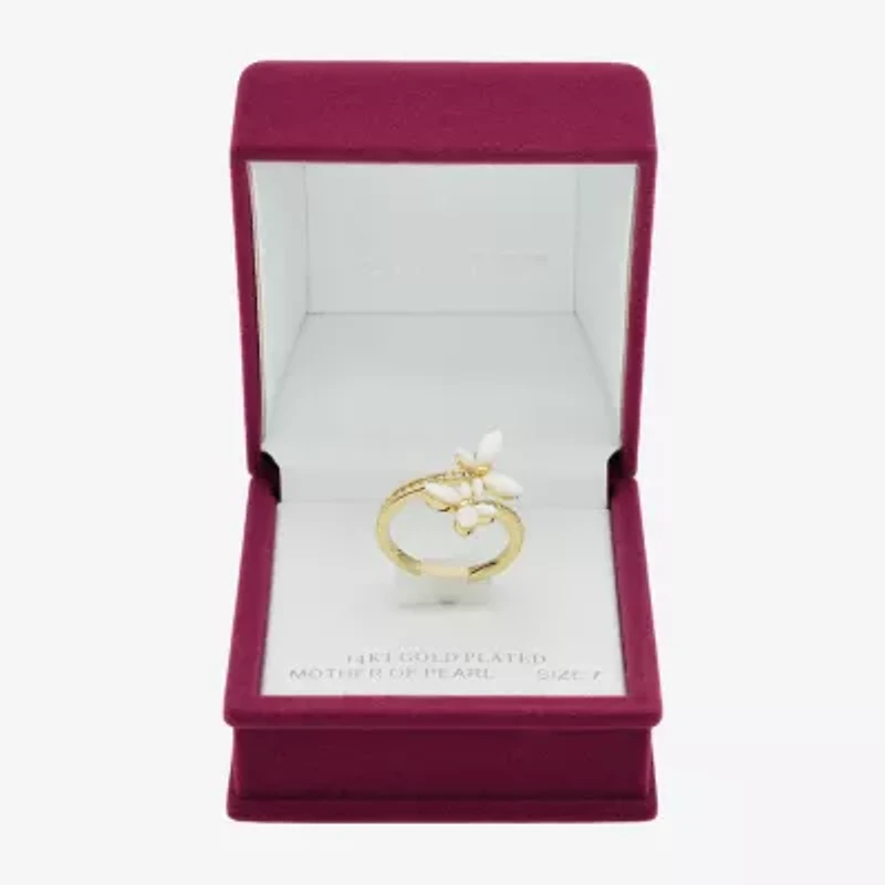 Sparkle Allure Womens 2MM Mother Of Pearl 14K Gold Over Brass Butterfly Bypass  Band