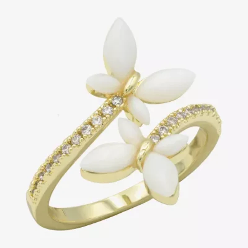 Sparkle Allure Womens 2MM Mother Of Pearl 14K Gold Over Brass Butterfly Bypass  Band