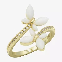 Sparkle Allure Womens 2MM Mother Of Pearl 14K Gold Over Brass Butterfly Bypass  Band