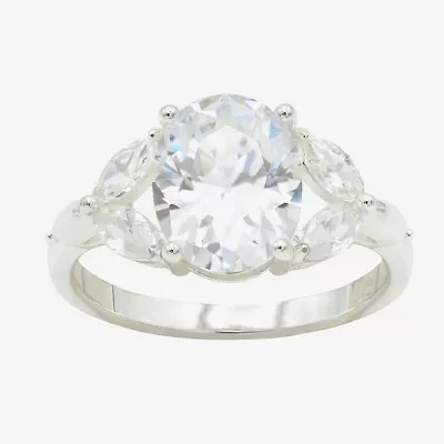 Sparkle Allure Womens Crystal Pure Silver Over Brass Oval Engagement Ring